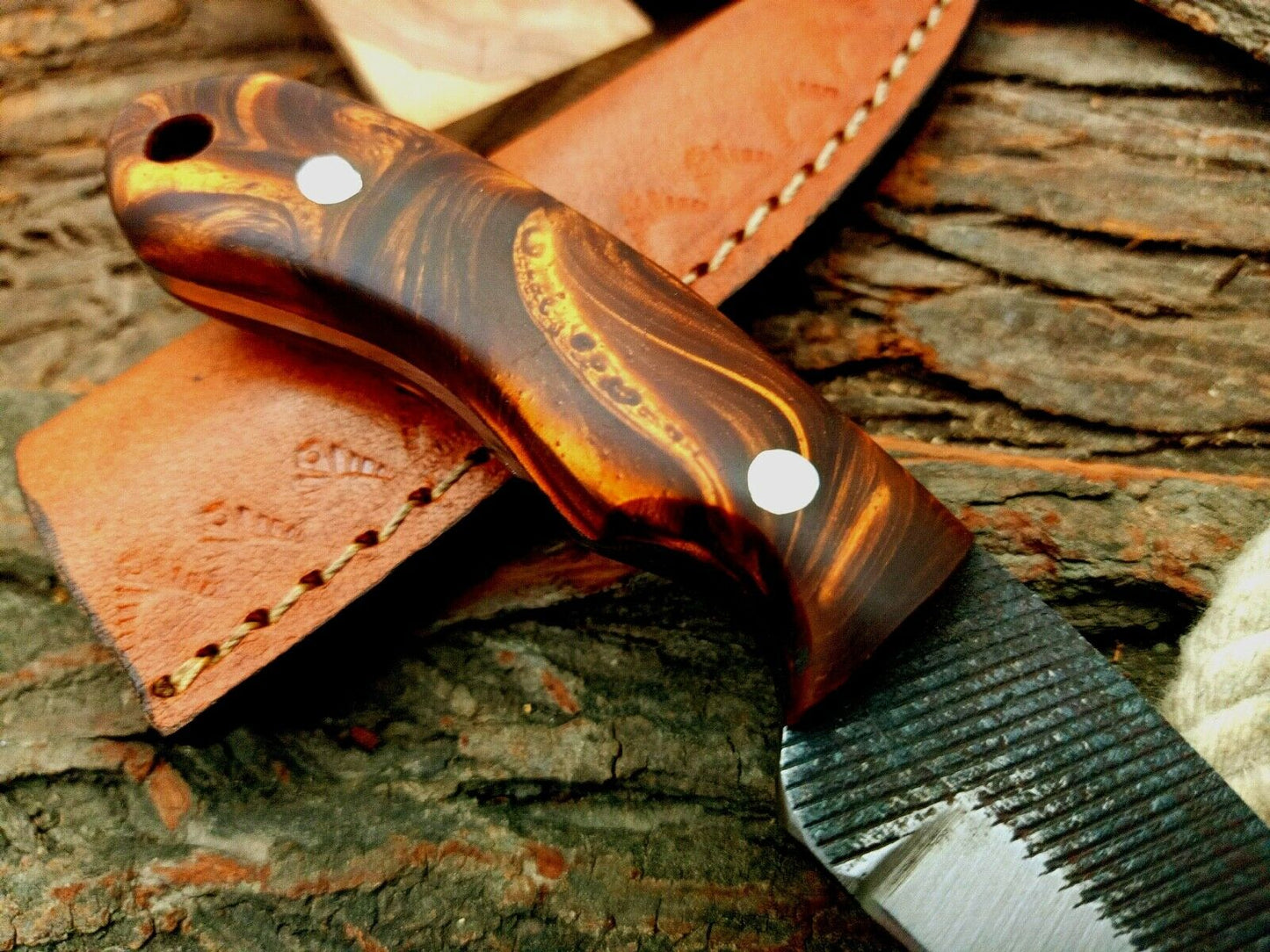 HS-590  Custom Handmade Damascus Skinner knife with wood handle
