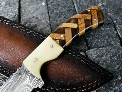 HS-384 '' Custom Handmade Damascus Steel Hunting Dagger Skinner Knife W/Sheath