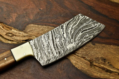 HS-269 Hand Made Damascus Steel Blade Chopper Cleaver Knife Full Tang Knife | Hard Wood