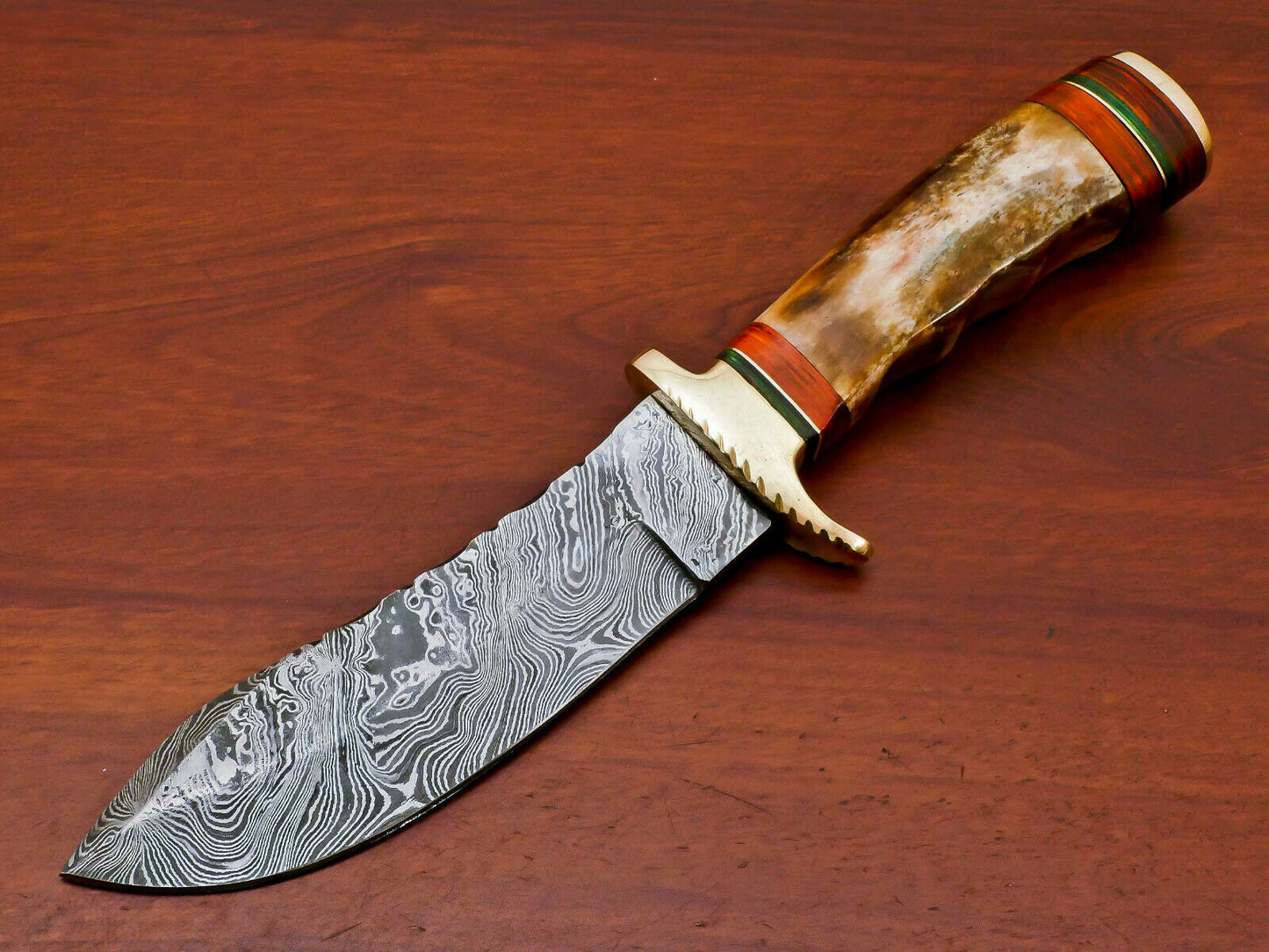 HS-491 Custom Handmade Damascus Hunting Knife With Camel Bone Handle