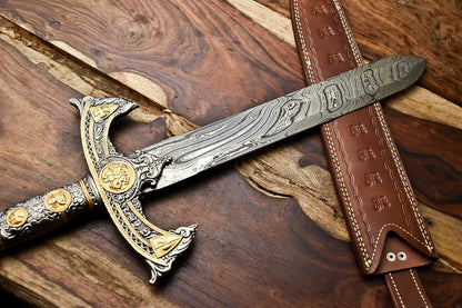 HS-1095 | 24.0" HUGE Custom Hand Made Damascus Steel Blade Dagger Sword | Pewter Handle