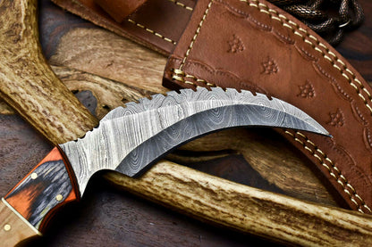 HS-907 Custom Handmade Damascus Steel Karambit Knife - Beautiful Micarta Wood Handle