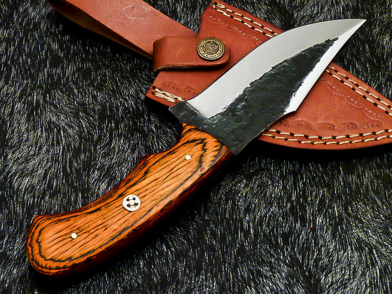HS-581 Custom Hand Forged Railroad Spike Carbon Steel 8.5" Skinning Knife WOOD
