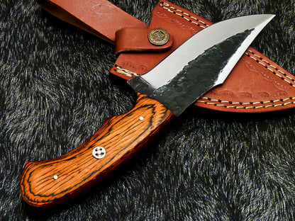 HS-581 Custom Hand Forged Railroad Spike Carbon Steel 8.5" Skinning Knife WOOD