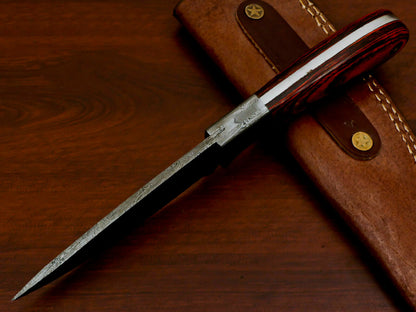 HS-375 '' HANDMADE DAMASCUS CUSTOM PAKKA WOOD HANDLE SKINNING CAMPING KNIFE