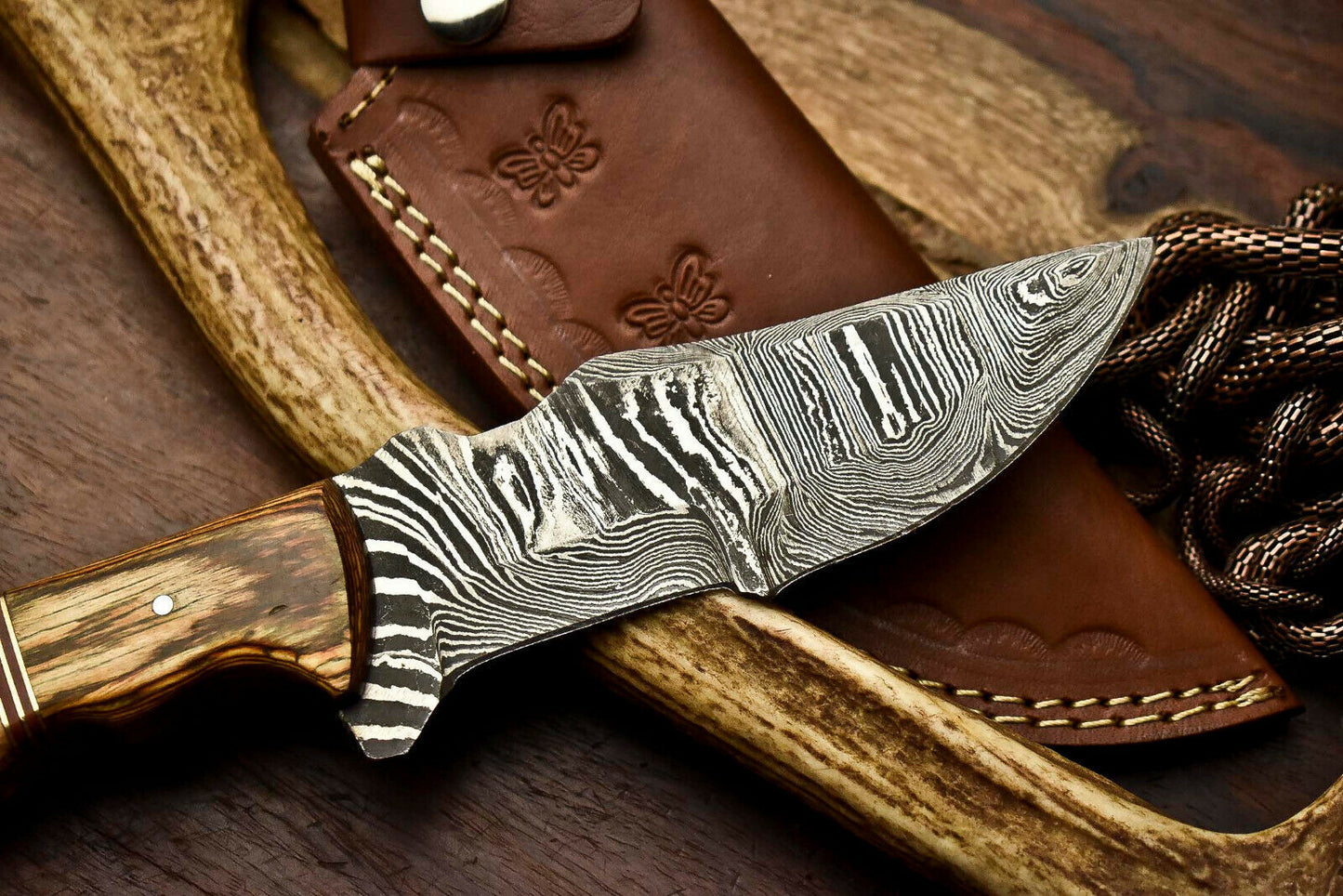 HS-922 | Custom Handmade Damascus Steel Tracker Knife - Beautiful Wood Handle