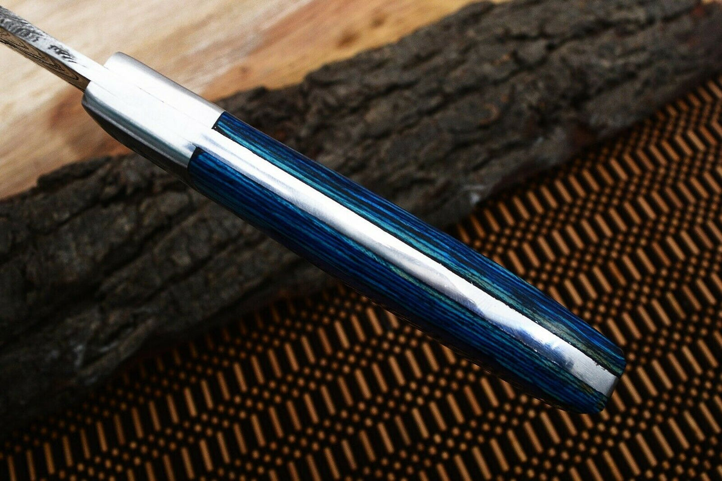 HS-798 Custom Handmade Damascus Skinner Knife With Awesome Blue Hard Wood Handle