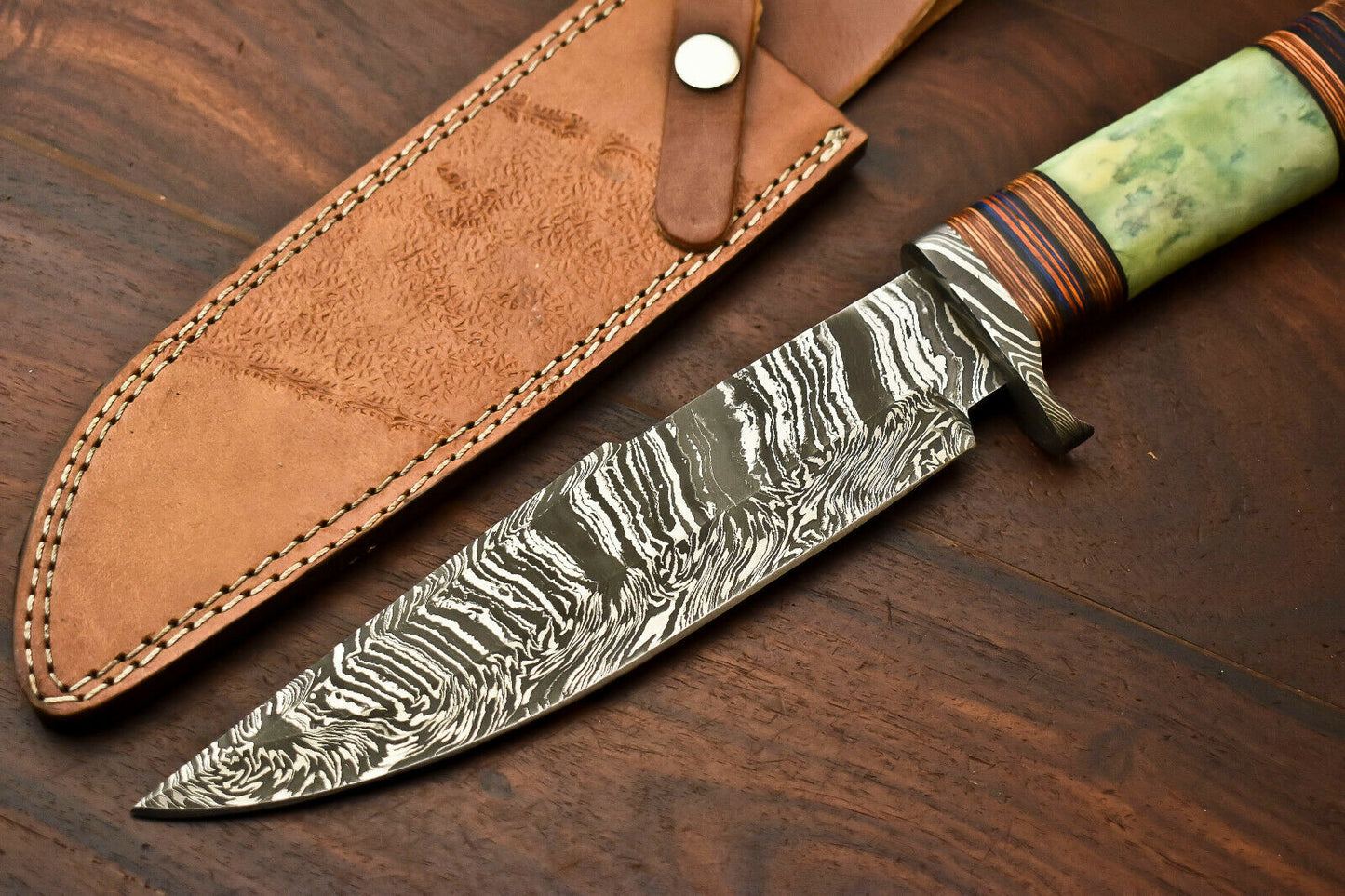 HS-416 | Custom Handmade Damascus Steel Hunting Knife - Beautiful Camel Bone Handle