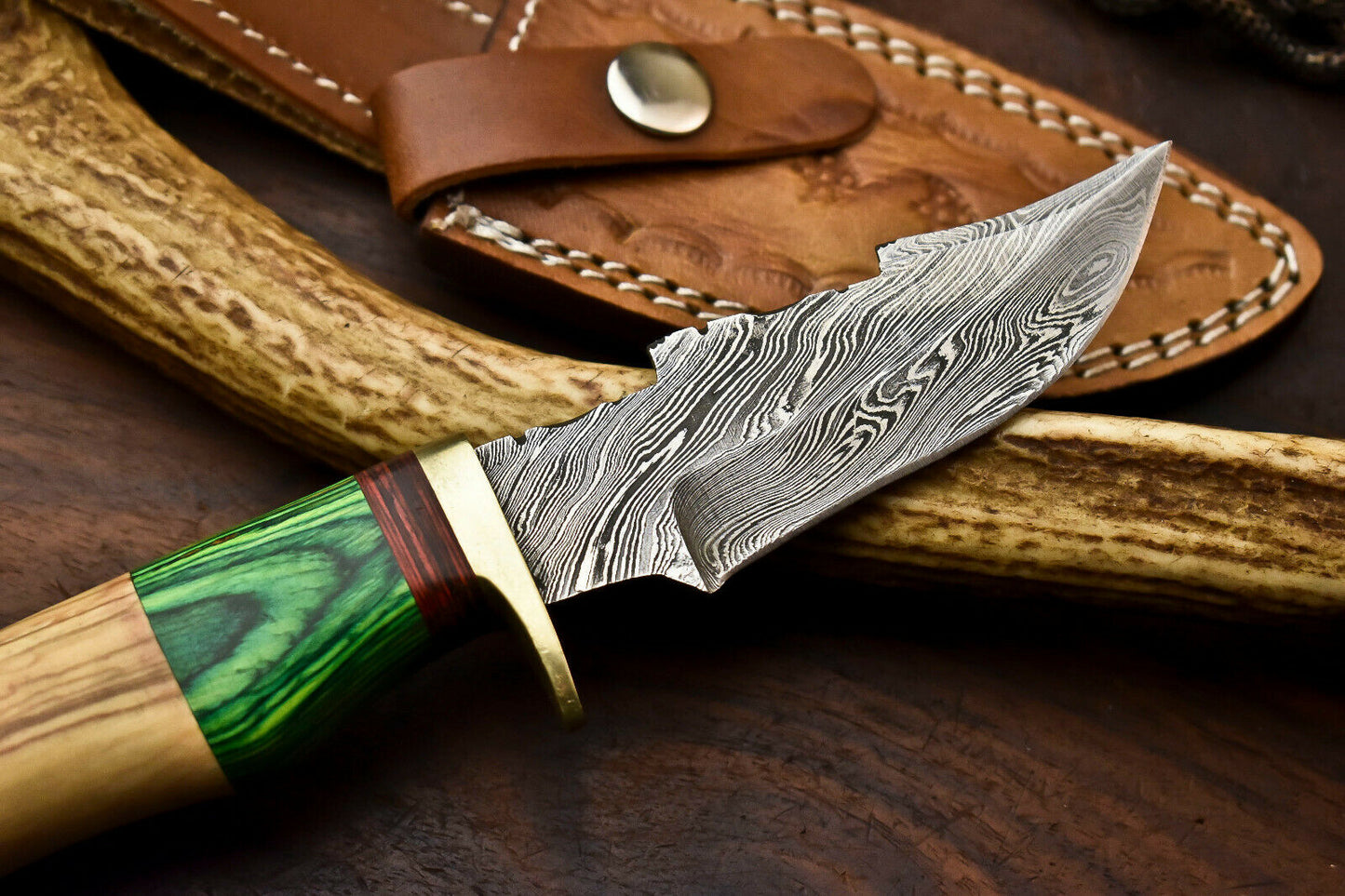 HS-415 | Custom Handmade Damascus Steel Hunting Knife - Hard Wood Handle