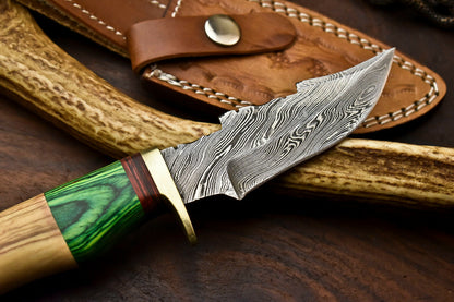 HS-415 | Custom Handmade Damascus Steel Hunting Knife - Hard Wood Handle