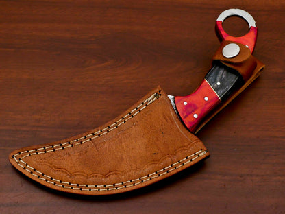 HS-885 HANDMADE DAMASCUS CUSTOM PAKKA WOOD KARAMBIT HUNTING KNIFE -