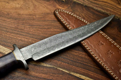 HS-314 Custom Hand Made Damascus Steel Blade Bowie Hunting Knife | CAMEL BONE