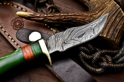 HS-407 | Custom Handmade Awesome Camel Bone Handle Damascus Steel Hunting Knife - Great Price