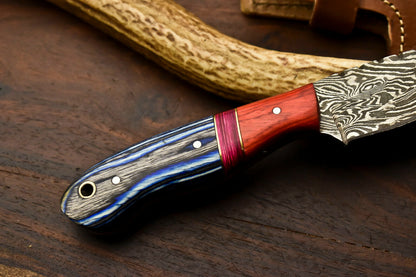 HS-722 Custom Handmade Damascus Steel Skinner Knife - Hard Wood Handle
