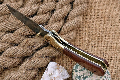 Custom Handmade Damascus Folding-Pocket Knife With Micarta Handle
