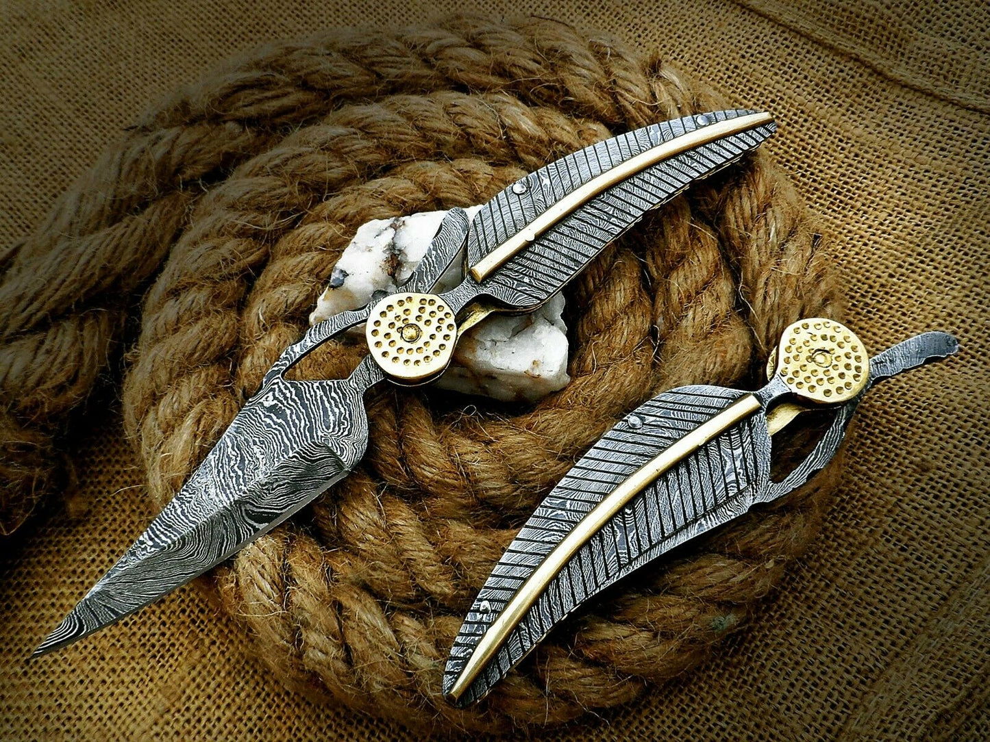 Custom Handmade Damascus Folding-Pocket Knife lot of 2 With Damascus Handle