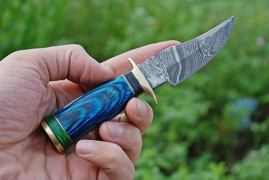 HS-437 | Custom Handmade Damascus Steel Skinner Knife - Hard Wood Handle