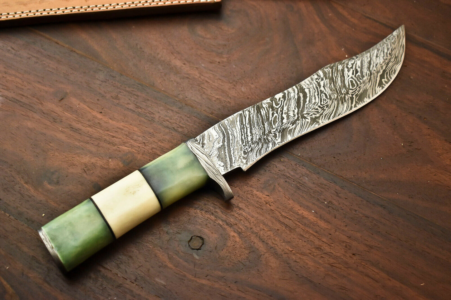 HS-336 | Custom Handmade Damascus SteelHunting / Bowie Knife - Camel Bone Handle