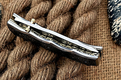 Custom Hand Engraved Folding-Pocket Knife Life Time Used With Engraved Handle