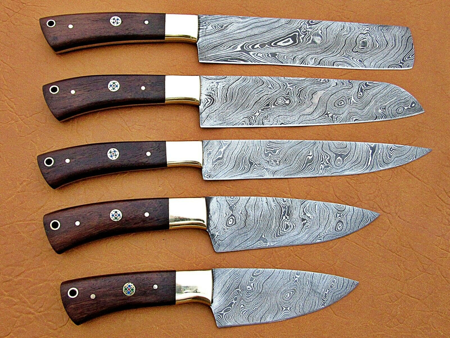 HS-193 Custom Handmade Damascus Steel Kitchen Knives With Wood Handle