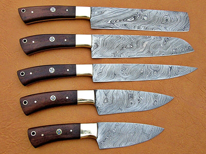 HS-193 Custom Handmade Damascus Steel Kitchen Knives With Wood Handle