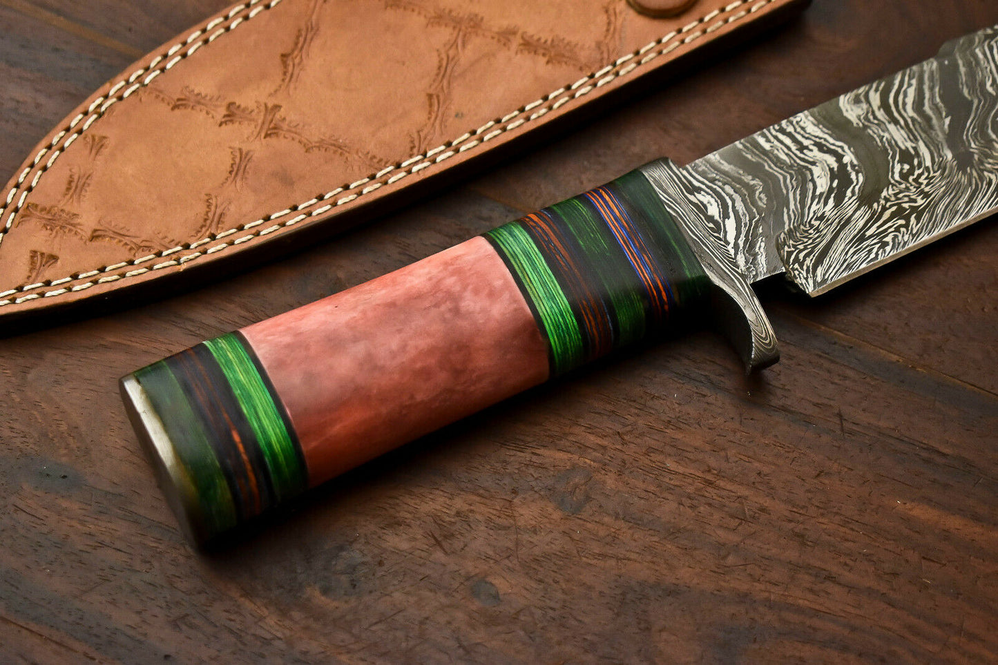HS-330 | Custom Handmade Damascus Steel Hunitng/Bowie Knife - Colour Camel Bone Handle