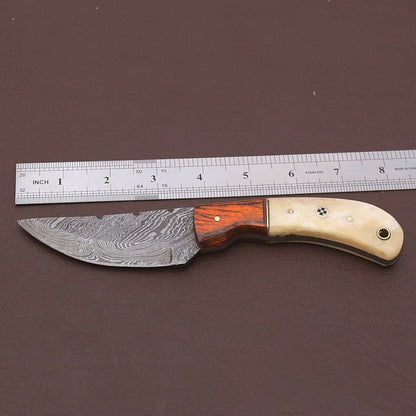 HS-787 Custom Handmade Damascus Skinner Knife With Bone & Wood Handle