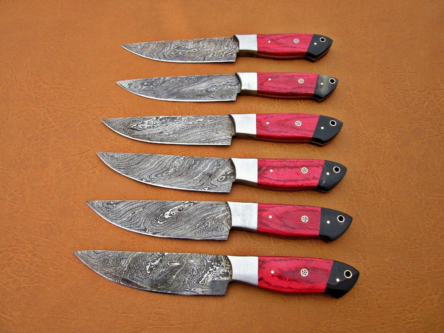 HS-196 Custom Handmade Damascus Steak Knives With Hard Wood Handle