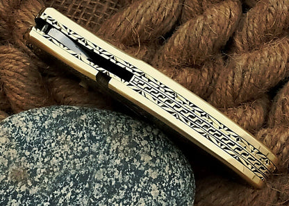 Custom Hand Engraved Folding-Pocket Knife Life Time Used With Brass Engraved Handle