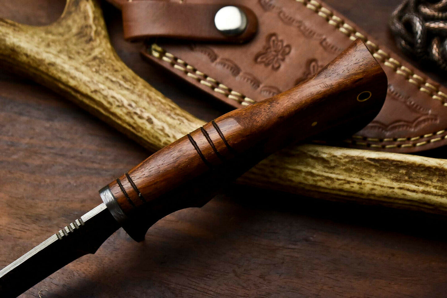 HS-408 | Custom Handmade Awesome Wood Handle Damascus Steel Hunting Knife - Great Price