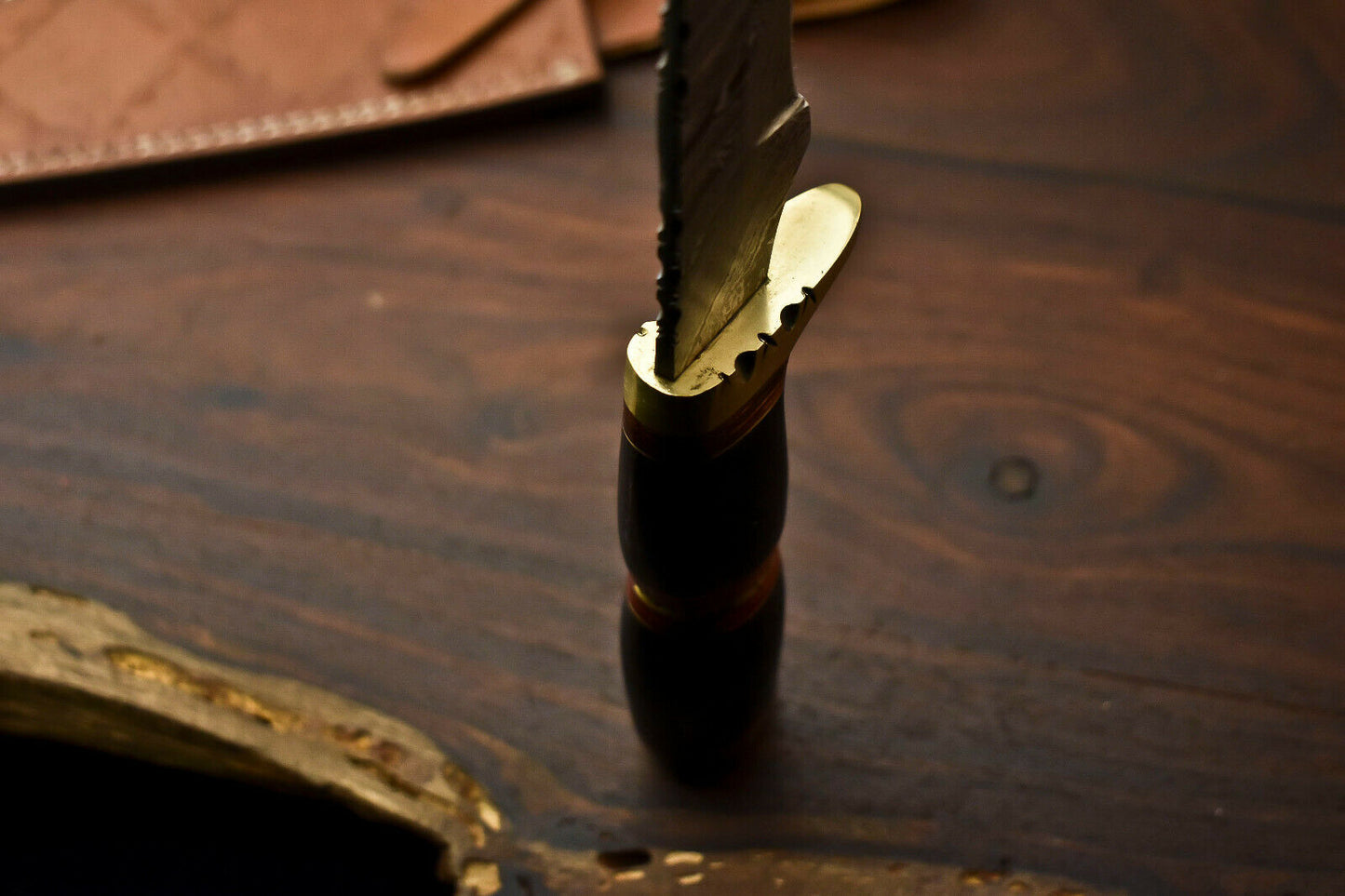 HS-333 | Custom Handmade Damascus Steel Bowie / Hunting Knife - Hard Wood Handle