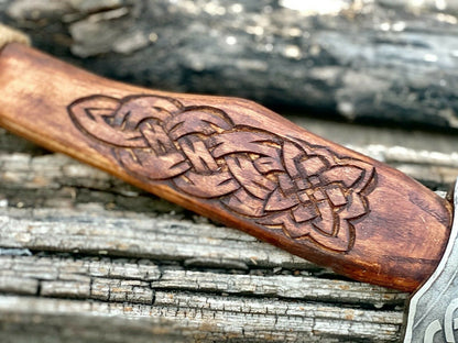 HS-1063 | Custom Handmade Steel Viking Axe, Tomahawk Axe knife With Wood Engraved Handle Daily Carry