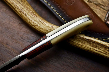 HS-712 Custom Handmade Awesome Camel Bone/Hard Wood Handle Damascus Steel Skinner Knife - Great Price