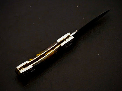 HS-1108 Custom Hand Forged Damascus Steel Back Lock Resin Handle Knife