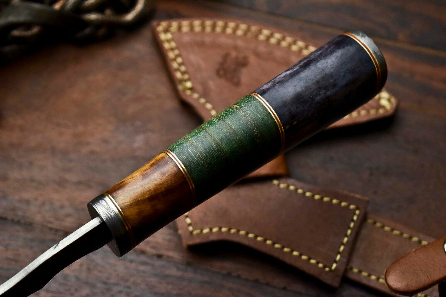 HS-1056 | Custom Hand Made Damascus Blade Hunting Hatchet Mini Viking Axe | Camel Bone & Wood
