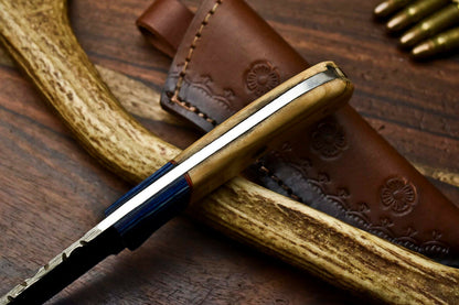 HS-619 Handmade Damascus Skinning Blade Camping Full Tang Knife