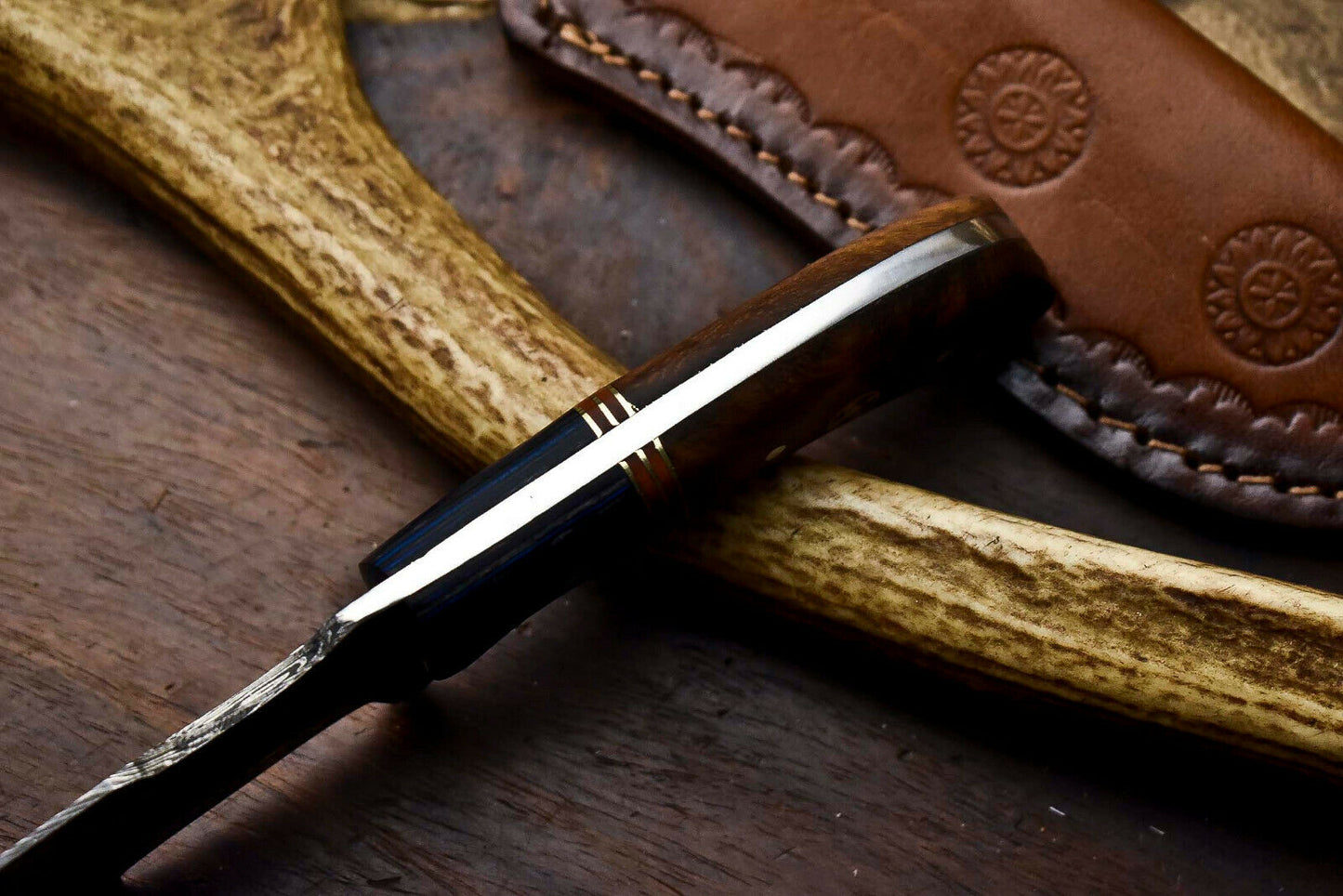 HS-925 Custom Handmade Damascus Steel Tracker-Hunting Knife With Wood Handle
