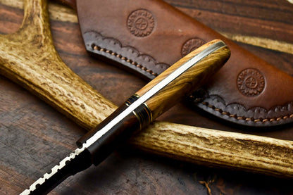 HS-604 Handmade Damascus Skinning Blade Camping Full Tang Knife