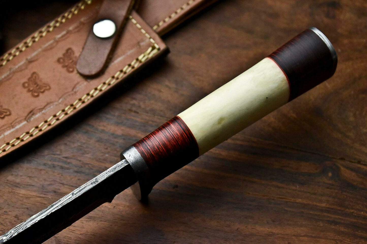HS-319 Custom Hand Made Damascus Steel Blade Bowie Hunting Knife | CAMEL BONE