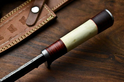 HS-319 Custom Hand Made Damascus Steel Blade Bowie Hunting Knife | CAMEL BONE