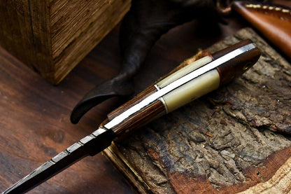 HS-638 Custom Handmade Damascus Hunting Skinning Blade Hunter Camping Full Tang Knife