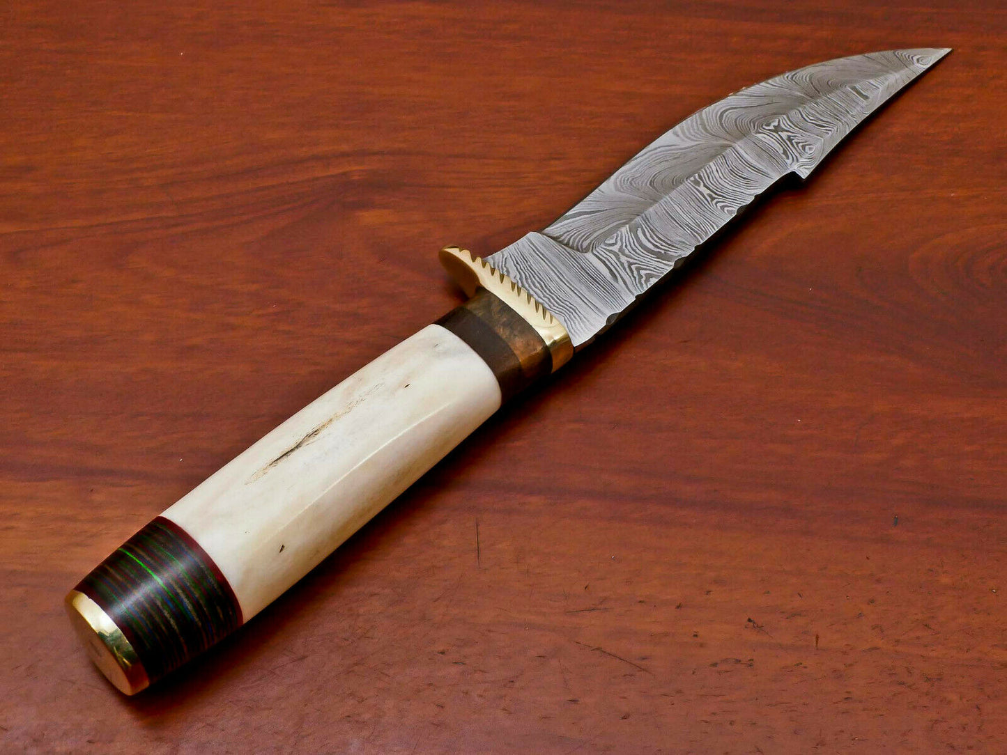 HS-492 Custom Handmade Damascus Hunting Knife With Camel Bone Handle