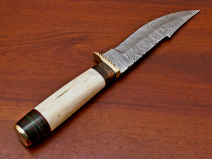 HS-492 Custom Handmade Damascus Hunting Knife With Camel Bone Handle