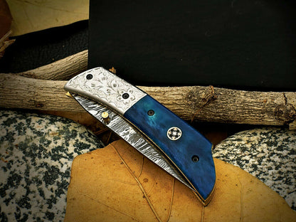 Damascus Steel Pocket Folding Knife – Liner Lock | HS-1114