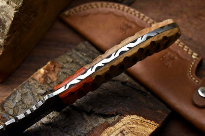 HS-919 Custom Handmade Damascus Hunting Blade Hunter Camping Tracker Full Tang Knife