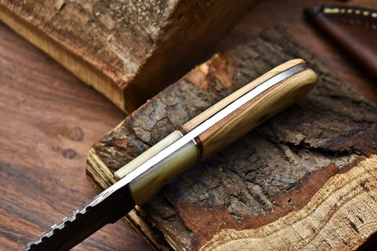 HS-652 Custom Handmade Damascus Hunting Skinning Blade Hunter Camping Full Tang Knife