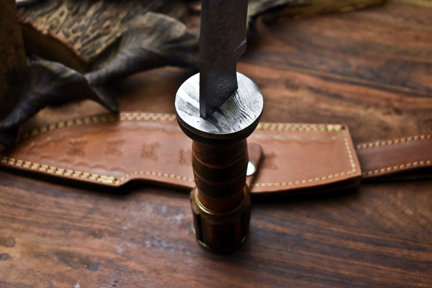 HS-867 Custom Handmade Damascus Steel Hunitng/Kukri Knife - Wood Handle