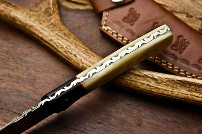 HS-405 | Custom Handmade Awesome Camel Bone/Buffalo Horn Handle Damascus Steel Hunting Knife - Great Price