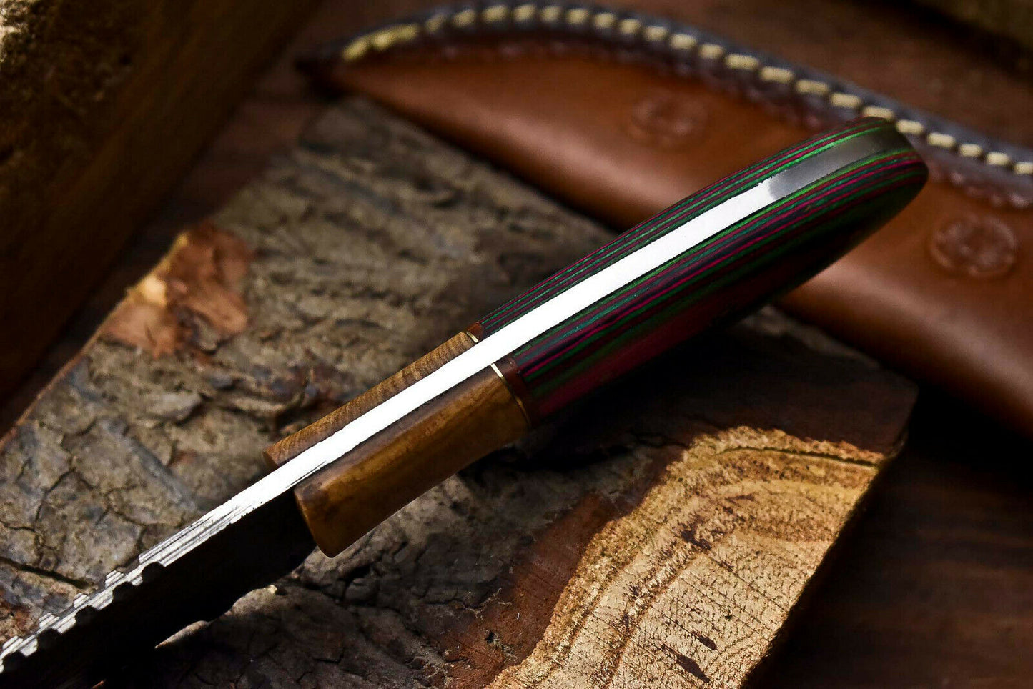 HS-671 Custom Handmade Damascus Steel Skinner Knife - Beautiful Hard Wood Handle