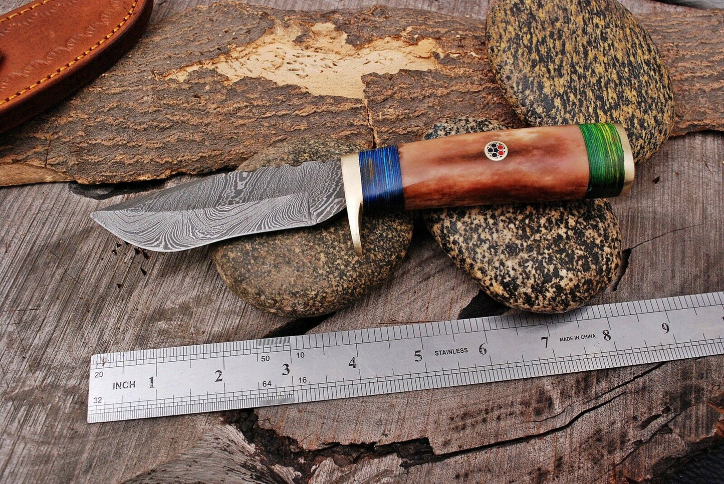 HS-495 Custom Handmade Damascus Hunting Knife With Beautiful Bone Handle